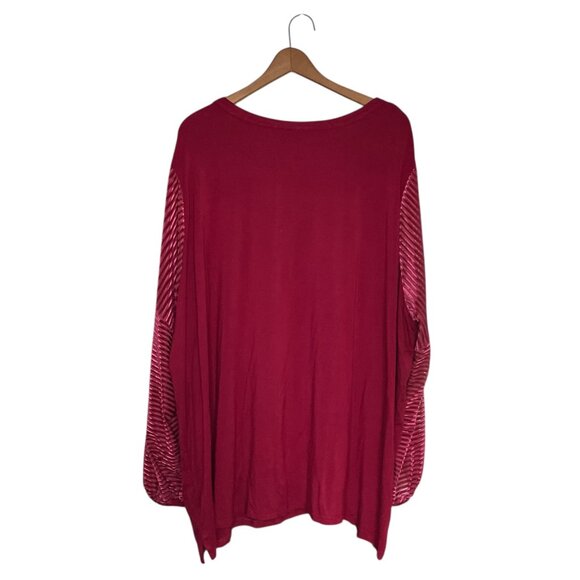 Belle by Kim Gravel 4X Red V-Neck Shadow Stripe Velvet Poet Sleeve Knit Top Plus - Picture 4 of 7